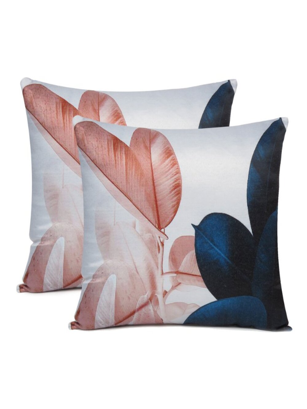 Oussum Cotton Cushion Cover Leaf Print White Square Pillow Case Set of 2